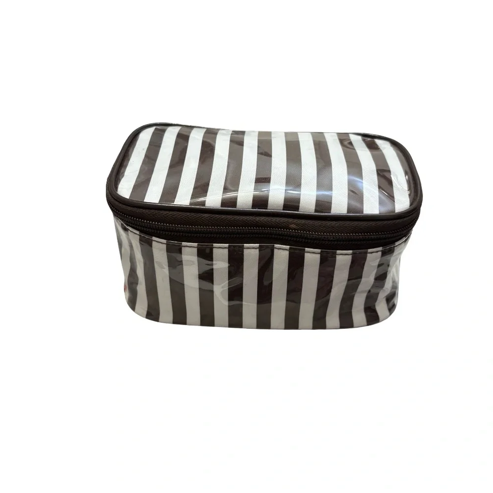 Henri bendel white & brown striped cosmeti case bag.